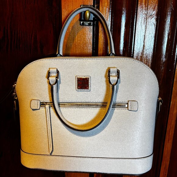 Dooney & Bourke Saffiano Domed Zip Satchel in Ecru Like New - Picture 1 of 5